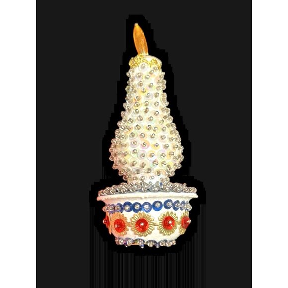 Vintage MCM 5" Candlestick Beaded Sequins Push Pin Christmas Decor Ornament - Picture 2 of 7